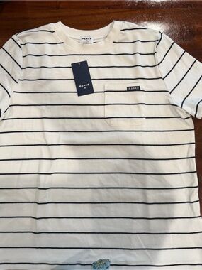 Parke Target collab  Cream Tee with Black Horizontal Stripes and Chest Pocket